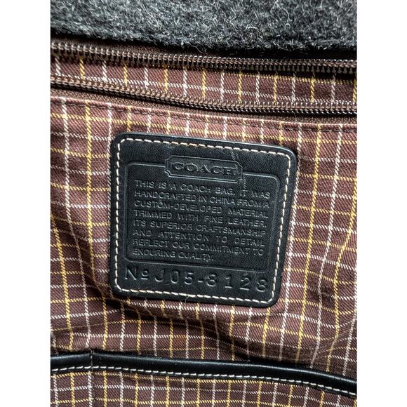 Vintage Coach Gray Black Wool Felt Leather Tote Bag Colorblock Fall Winter - Picture 7 of 7